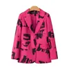 Chaqueta de traje con estampado de rosas rosas para mujer, primavera, otoño, versátil, para ir al trabajo, casual, top, chaqueta de traje adelgazante