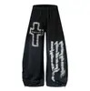 Calça Moletom Wide Leg com Letra Retro Streetwear Americana para Homens e Mulheres Solta com Caimento Casual para Dança Hoodie Pants