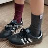 Etiqueta de Tela Europea Carta Calcetines Modernos Moda Combinable Angora Calcetines Rojos Calcetines de Algodón para Mujer Calcetines de Media Caña Calcetines Gruesos a Rayas Otoño