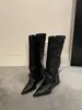 Versão em pele de ovelha~botas de montaria retrô de bico fino com salto grosso, botas longas femininas estilo britânico, botas elegantes de salto alto e botins