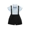 Camisa plisada para niño pantalones cortos negros para niño conjunto de manga corta para bebé primer cumpleaños verano corbata de moño de caballero ropa formal