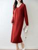 Nuevo Vestido de Lana 100% Pura Otoño e Invierno 2025 para Mujer, Cuello en V, Holgado, Largo, por Encima de la Rodilla, Vestido de Punto Básico