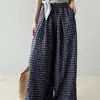 Pantalones de cuadros de pierna ancha vintage de alta gama para mujer de Dongdaemun, Corea, pantalones rectos holgados casuales de verano hasta el suelo