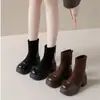 Botas Finas de Piel Suave con Suela Gruesa para Mujer, Botas Individuales de Primavera y Otoño, Nuevo Estilo Primavera 2026, Botas Negras Cortas, Botas Martin de Tacón Grueso de Caña Corta