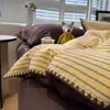 Conjunto Simples de Quatro Peças Algodão Integral Textura de Algodão Puro Lençol Capa de Edredom Fronha Saia de Cama Dormitório Universitário Roupa de Cama para Estudante Conjunto de Três Peças