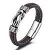 Amazon Moda Acero Inoxidable Hilo Cuero Genuino Pulsera para Hombre Tejida a Mano Hebilla Magnética