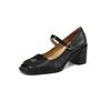 Camélia de textura de salto firme Mary Jane outono 2024 salto grosso salto alto flor de couro sapatos femininos
