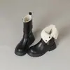 Botas de Nieve de Terciopelo de Invierno para Mujer Estilo Británico Retro Botines Cortos Meilade Hebilla de Cuero Suela Gruesa Cálida Tacón Grueso Botas Martin