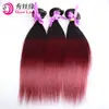 Pelucas Europeas y Americanas Transfronterizas, Extensiones de Cabello Humano Degradado Negro Rojo 1B/99J # Cabello Humano Liso