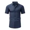 Camisa Retrô de Manga Curta com Aparência de Linho para Homens, Estilo Fino de Verão, Não Amassa, Antirrugas, Camisa Social, Camisa Masculina Transfronteiriça com Toque de Luxo