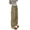 Jeans retro americanos caqui con dobladillo curvo para hombre y mujer, primavera y otoño 2025, nueva marca de moda, estilo suelto, pierna ancha