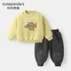 Suéteres de Velvete para Niños Kaka Panda Trajes de Pantalón para Niños Ropa de Invierno para Niñas Bebé Bebé Ropa Cálida de Otoño e Invierno