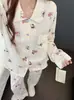 Novo Pijama com Gola Peter Pan para Mulheres Primavera e Outono Algodão Nuvem Manga Longa Desenho Animado Fofo Estudante Conjunto de Roupas para Casa Pode Ser Usado Fora