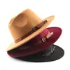 Amazon Sombrero Jazz de copa plana transfronterizo europeo y americano otoño e invierno hombres y mujeres Sombrero de lana británico sombrero de fieltro venta al por mayor