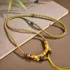 Corda para Colar Thangka Novo Estilo, Corda com Pingente Amuleto de Buda, Corda com Pingente Bússola de Cera de Abelha, Corda Multicolorida Tecida à Mão com Mantra de Seis Palavras