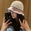 Sombrero de Pescador Rayado Estilo Coreano para Mujer, Versátil de Verano, Hueco, Transpirable, Nuevo 2024, Sombrilla, Protección Solar, Sombrero de Cubo Adelgazante