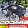 Mesa e Cadeiras para Churrasco ao Ar Livre, Churrasqueira de Alumínio Fundido para Pátio, Churrasqueira Elétrica, Churrasqueira a Carvão, Terraço de Jardim, Conjunto de Mesa de Jantar de Ferro Forjado para Lazer ao Ar Livre