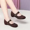 Zapatos de cuero para dropshipping, zapatos para mujeres de mediana edad y mayores, zapatos planos de una sola pieza, estilo Mary Jane, zapatos de mujer con un ligero tacón, suela blanda, adecuados para primavera y otoño