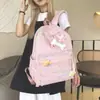 Mochila de bordado de línea colorida estilo Ins para estudiantes mujeres, lindo dije de felpa, mochila versátil de gran capacidad