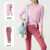 Roupas de Yoga para Mulheres, Tops Soltinhos Emagrecedores, Respiráveis de Secagem Rápida, Mangas Longas, Roupas Profissionais para Treinamento Fitness, Conjuntos Esportivos para Pilates