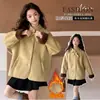 Casaco Grosso Forrado com Fleece para Meninas Estilo Maillard Quente Jaqueta Integrada de Pele de Carneiro Moda Nova de Inverno Gola Alta Suéter Peludo