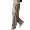 Pantalones Casuales de Raya Vertical Plisados Estilo Old Money para Hombre Verano Delgados con Cordón Cintura Elástica Pantalones Rectos Sueltos Largos
