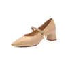 Zapatos de tacón alto de cuero con correa única y boca poco profunda para mujer Zhr, Nuevo modelo de verano 2026, Zapatos Mary Jane versátiles de estilo francés