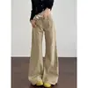 Calça Jeans Flare Color Khaki de Corte Solto para Mulheres, Novo Estilo de Primavera, Tamanho Grande, Modelagem que Valoriza, Calça de Perna Larga