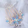 Peine con inserto de diamantes de imitación de color de aleación, peine para el cabello, nuevo estilo coreano, accesorios para el cabello, peine de cinco dientes de cristal, horquilla para el cabello, horquilla para cola de caballo, venta al por mayor