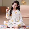 Pijama para niños, conjunto de dos piezas de forro polar con mangas largas, holgado, otoño e invierno, elegante y casual, para niñas mayores