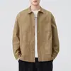 Roupas Masculinas Fengshe / Nova Camisa Masculina Retrô Japonesa para Primavera e Outono, Camisa Casual Solta de Cor Sólida Estilo Americano