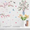 Nuevo Adhesivo de Pared de Flor de Melocotonero y Pájaro Chino Mariposa Acuarela Pintura Autoadhesiva Estilo Chino Fondo de Primavera Adhesivo Decorativo de Pared