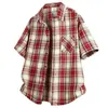 Talla grande 47.5-110 kg apta para verano, camisa a cuadros de manga corta estilo americano, marca moderna unisex, top versátil de corte holgado