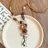 Dinheiro Antigo Estilo Chinês! Colar Pingente em Tons de Marrom para Mulheres, Corrente Clavicular de Luxo de Alto Padrão, Acessório Longo de Verão