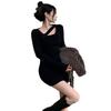 Falda de terciopelo elástico negro de otoño para mujer, falda sexy de las Spice Girls, suéter, vestido de corte A pequeño