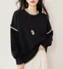 Estilo Preguiçoso Solto Tricô Pulôver com Costura em Bloco de Cores para Mulheres Outono e Inverno Novo Design Tricô Grosso de Gola Redonda Larga