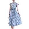 Vestido con Estampado de Mariposas de Nicho Inspirado en el Diseño para Mujer, Nuevo Estilo Verano 2026, Cuello Alto, Mangas Cortas, Elegante y Adelgazante, de Longitud Media