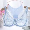 Traje de sujetador europeo y americano con aro de acero sexy ultra delgado transparente completo de encaje cómodo ropa interior sujetador para dormir talla grande delgado