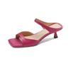Minimalismo ~ dentro e fora de couro completo dedo aberto chinelo feminino verão nova moda salto alto sandálias dedo quadrado