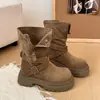 Botas, botas de moda para mujer, punta redonda, que aumentan la altura, cierre lateral, diseño plisado retro, estilo nuevo, adecuadas para mujeres petite, suela gruesa, con detalle de hebilla, 2026