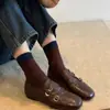 ¡En stock, se envía al instante! Mocasines Retro Franceses de Piel Tallada Estilo Barroco con Hebilla Cuadrada, Zapatos Planos de Piel para Mujer
