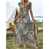 Vestido Longo Floral de Verão para Praia para Mulheres, Vestido Estampado com Decote V, Vestido de Praia Estilo Europeu e Americano, Nova Moda em Roupas Femininas