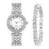 Artículo Popular de Moda de Comercio Exterior: Set de Relojes para Mujer con Pedrería, Números Romanos, Reloj de Cuarzo con Cristal, Reloj Estilo Pulsera para Niñas