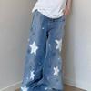 Jeans de Estilo High Street Americano con Graffiti de Estrella de Cinco Puntas para Hombres y Mujeres, Nuevos Pantalones de Pierna Ancha Rectos Sueltos de Longitud Completa para el Verano