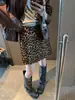 Falda Midi Cepillada Ajustada al Cuerpo Anti-Exposición Estilo Milenio Chica Picante Animal Print Leopardo Retro Moldeadora MQ1981