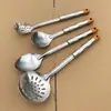 Conjunto de Utensílios de Cozinha com Espátula e Colher de Aço Inoxidável 201 para Uso Transfronteiriço, com Cabo de Madeira, Espátula, Escumadeira, Utensílios de Cozinha de Cinco Peças
