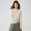 Nueva colección de primavera y otoño: Suéter de punto con cuello redondo, estampado de árboles, hueco en forma de concha, moderno y elegante, perfecto como capa base