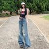 Verão 2025 Novo Design de Moda Estilo Americano Calças de Perna Larga Femininas Redutoras de Idade Versátil Slim-fit Soltas Calças Jeans