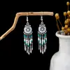 Pendientes Bohemios Azules de Turquesa Estilo Étnico Europeos y Americanos, Pendientes de Borla de Metal Plateado Imitación, Joyería de Borla Vintage para Orejas al por Mayor