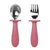 Set de Cuchara y Tenedor de Silicona para Bebé con Mango Corto 304 Niños Aprenden a Comer Cuchara de Entrenamiento Grado Alimenticio